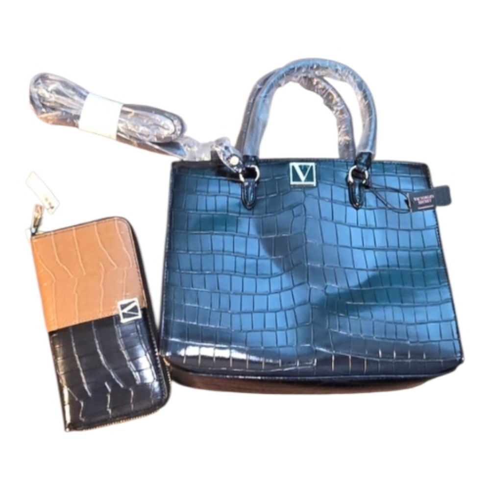 Victoria's Secret Black and Tan Satchel & Wallet
